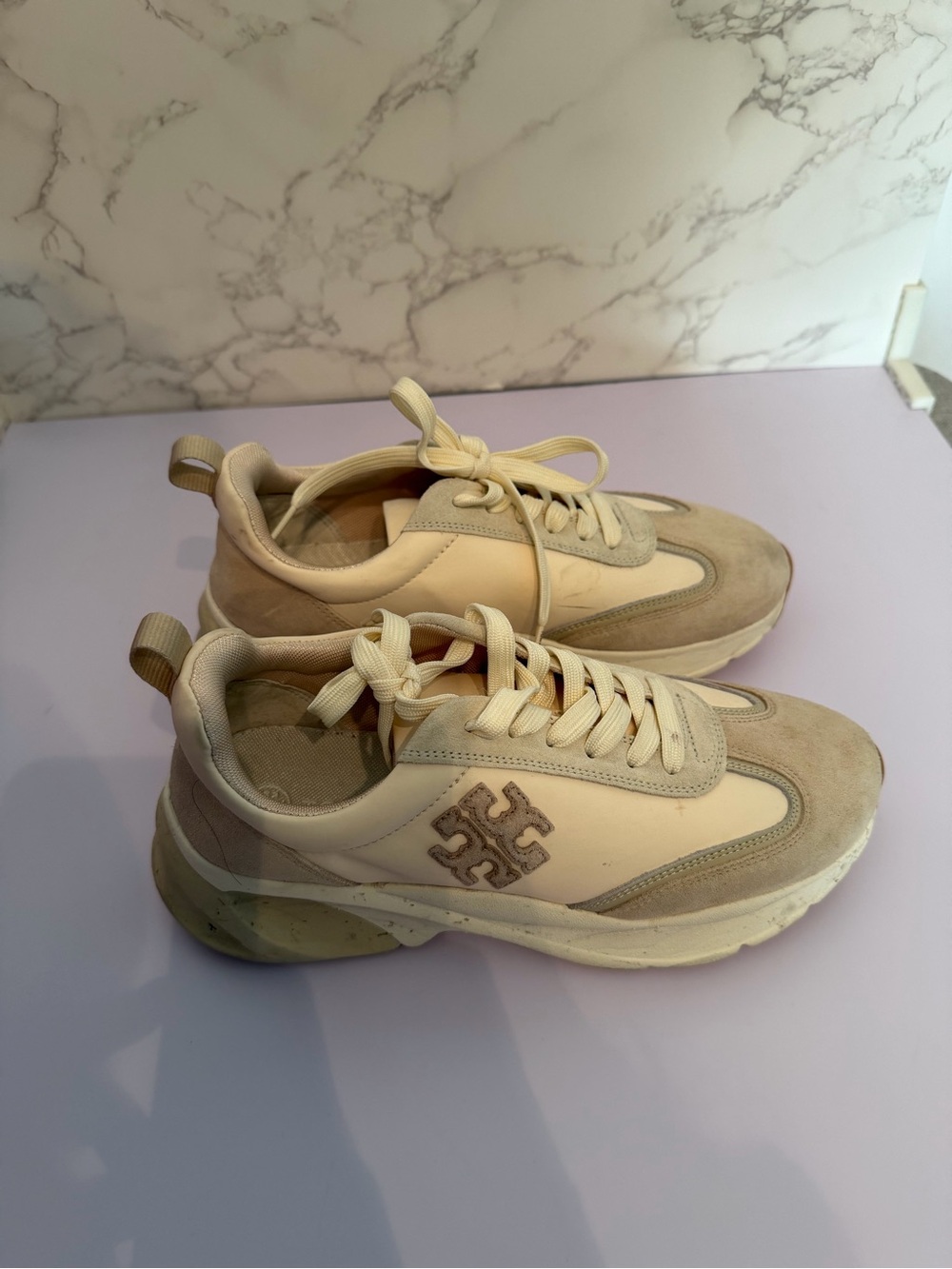 Tory Burch Beige Casual Lace-Up Sneakers Good Luck Trainer